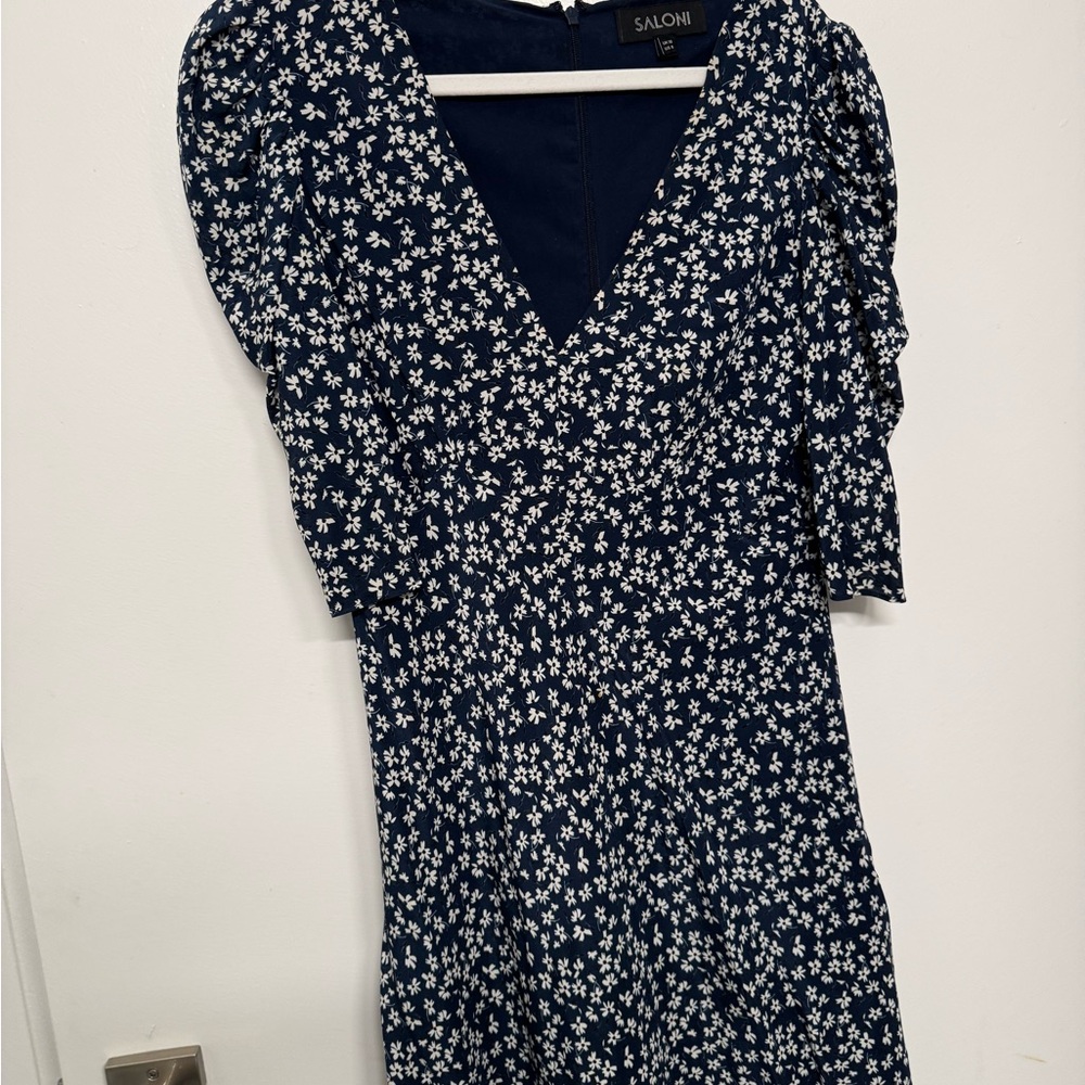 SALONI Midnight Blue Floral Long Sleeve Dress